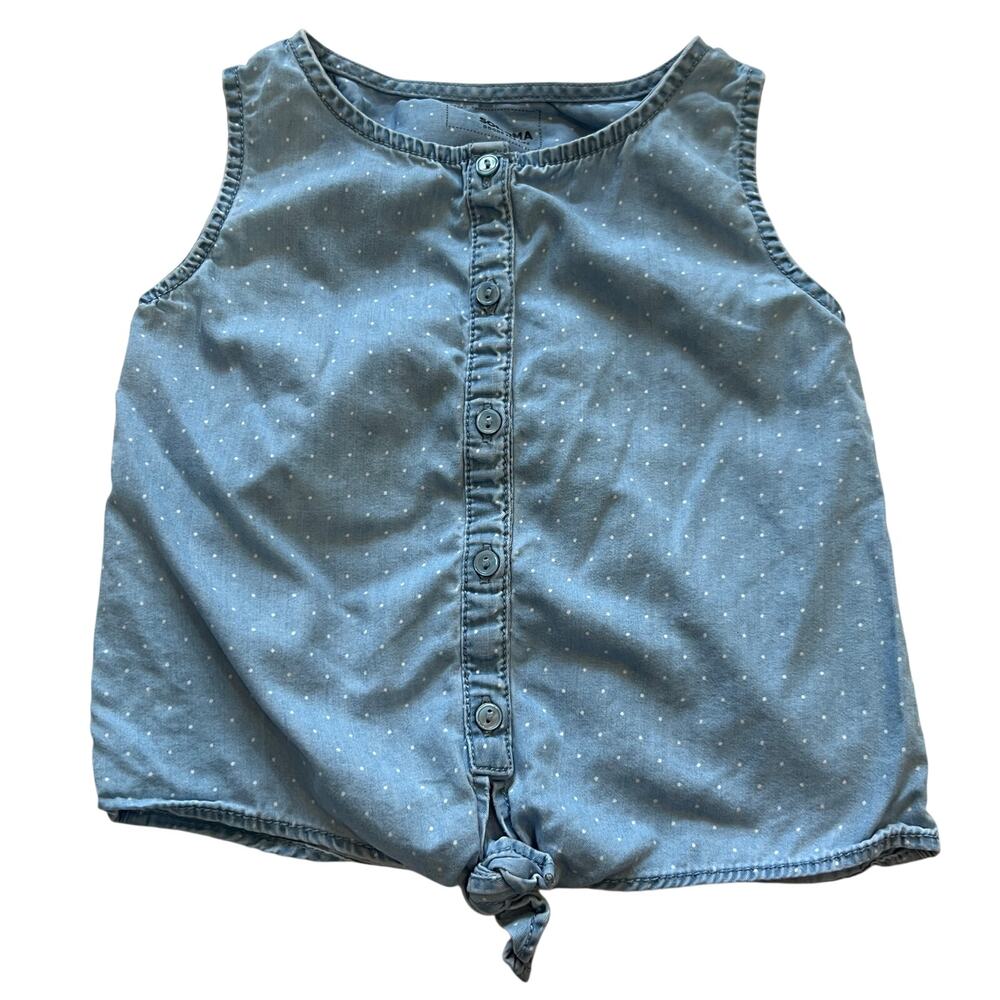 Tie Front Tank Top with Back Cut Out Polka Dot Button Up Girls Size 5
